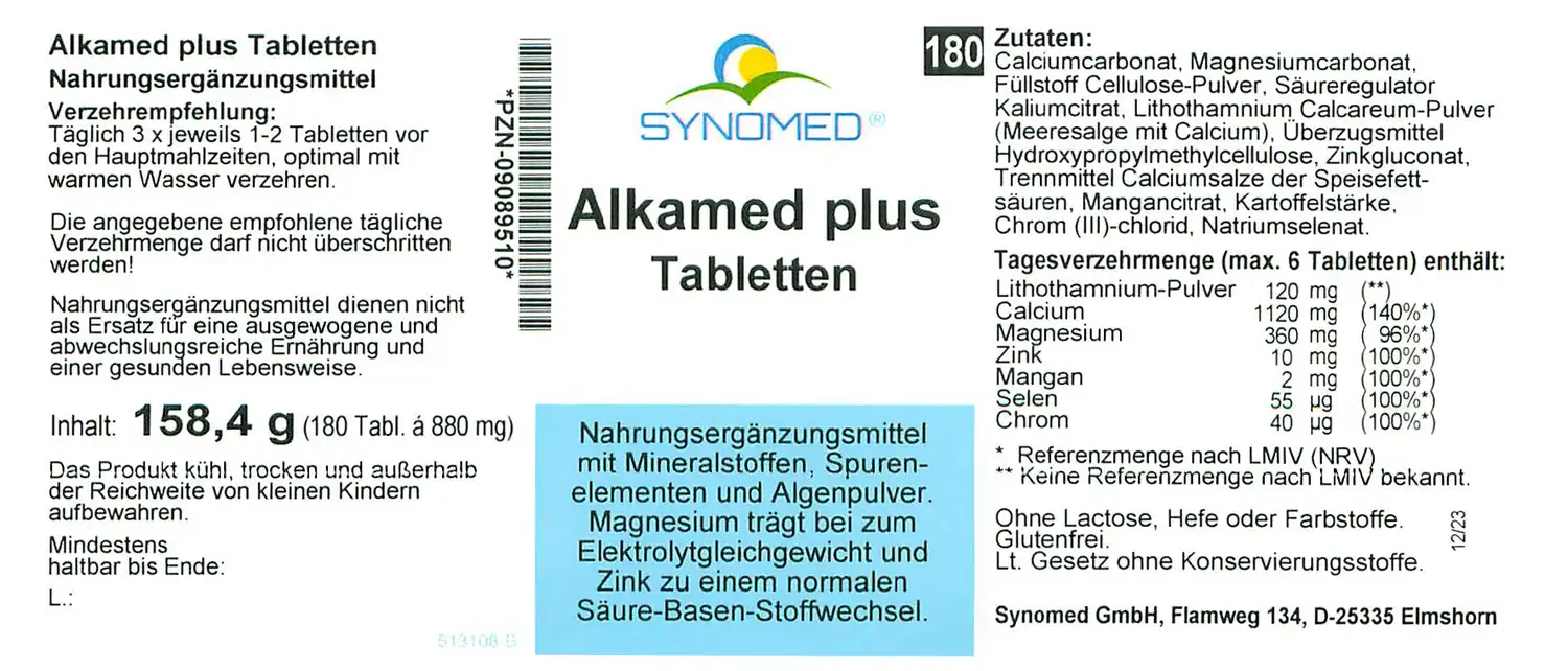 Alkamed plus Tabletten in Blisterpackung, 180 Stück.