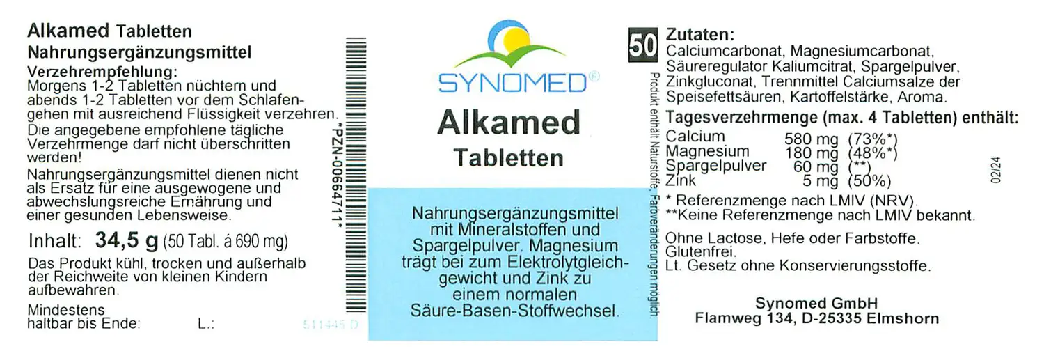 Weiße Alkamed Tabletten in einer Blisterpackung (50 Stück).