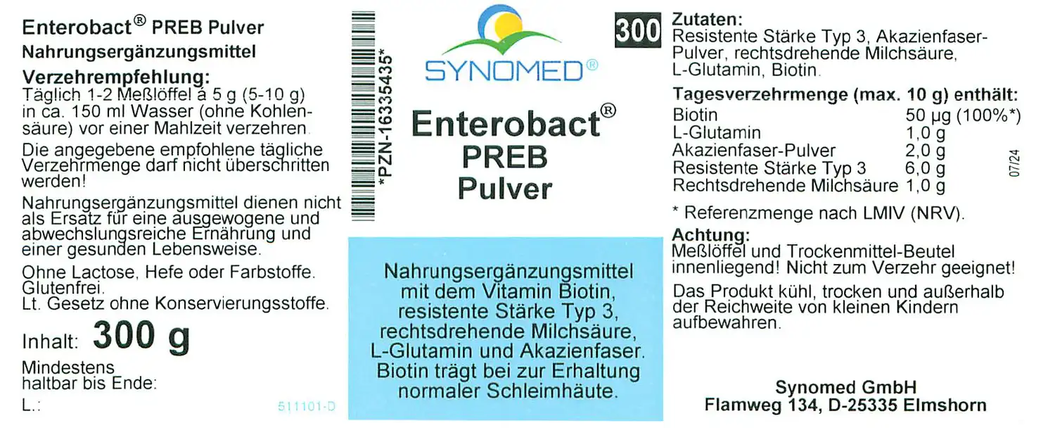 Dose Enterobact® PREB 300g, weiße Verpackung mit blauer Schrift.
