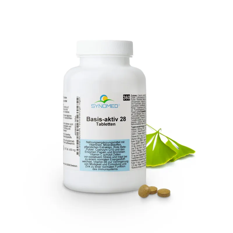 Blisterpackung "Basis-aktiv 28 Tabletten", Nahaufnahme.