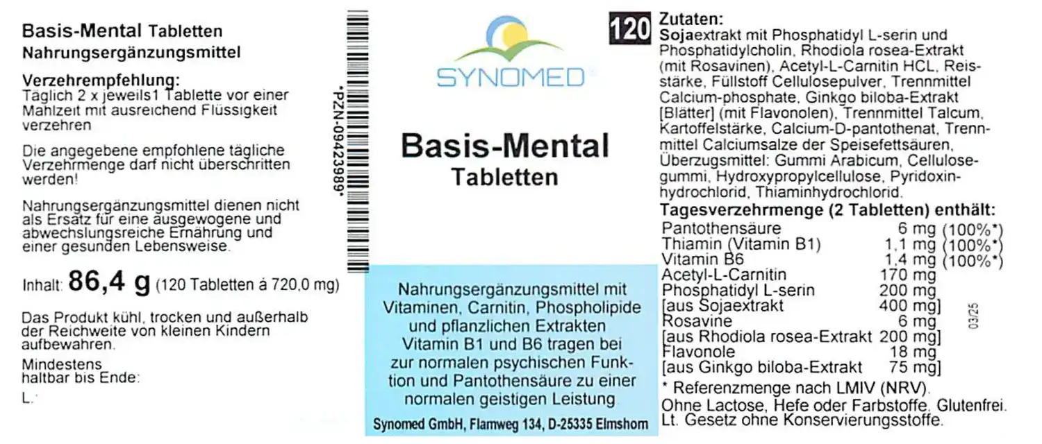 Braune Flasche "Basis-Mental" (150ml) mit weißem Etikett.