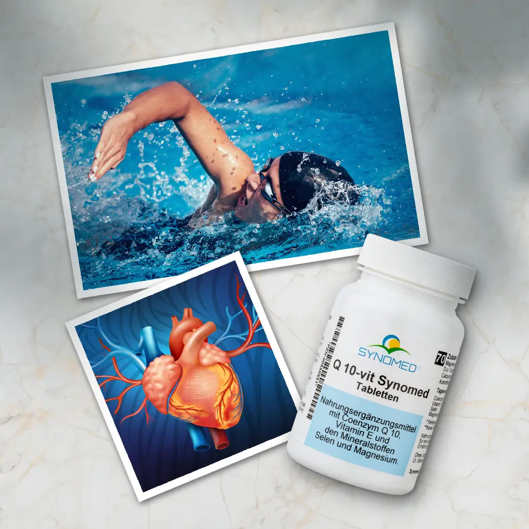 Blisterpackung mit Vitamin Q10 Tabletten, 4 Stück, MOOD-Etikett.