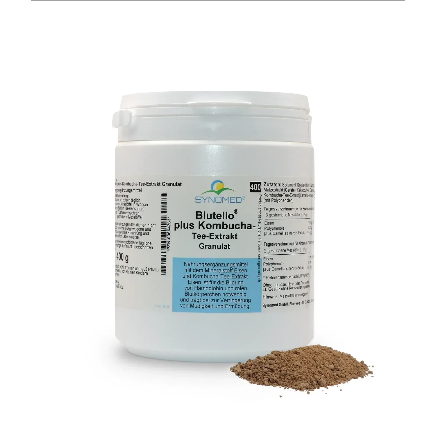 Produktfoto: 31 Blutello PLUS Granulat, Dose mit gelbem Etikett.