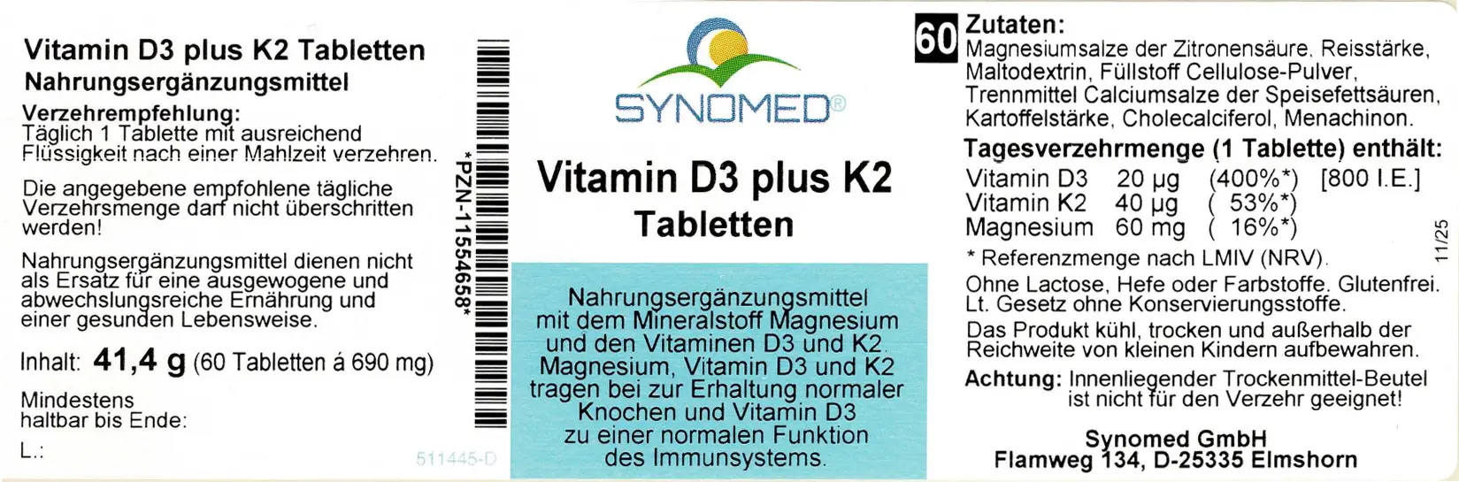 Vitamin D3 plus K2 Tabletten