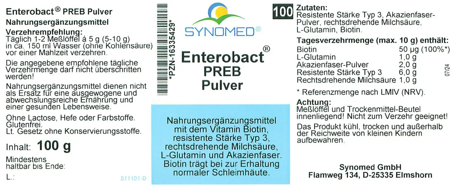 Packung Enterobact® PREB 100g, Präparat zur Darmgesundheit.