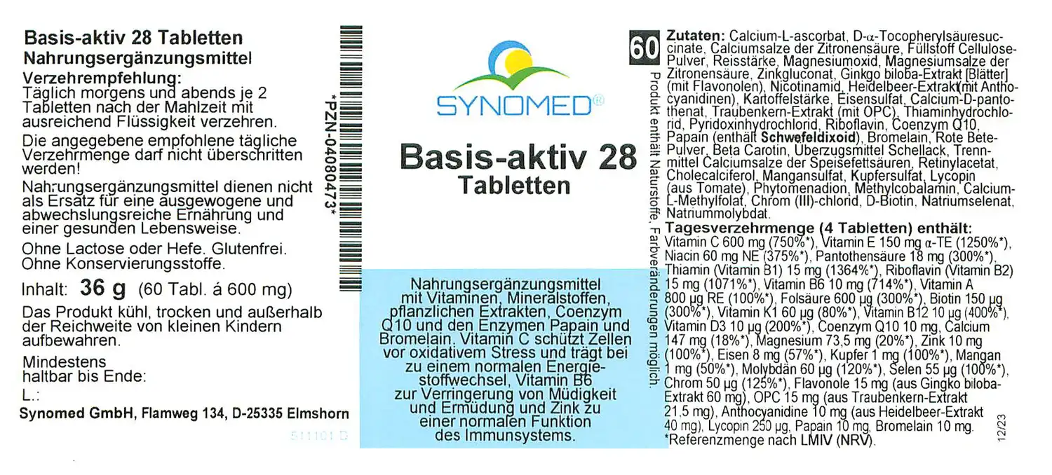Packung "Basis-aktiv 28 Tabletten" mit 60 Tabletten, Nahrungsergänzung