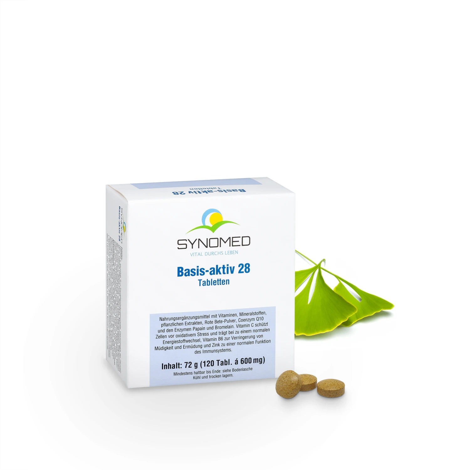 Packung "Basis Aktiv" mit Ginkgo-Tabletten, 120 Stück.