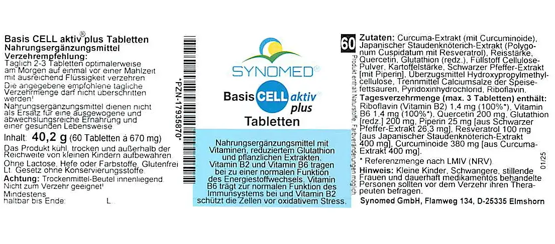 Kapseln "Basis CELL aktiv® plus_60" in einer weißen Dose.