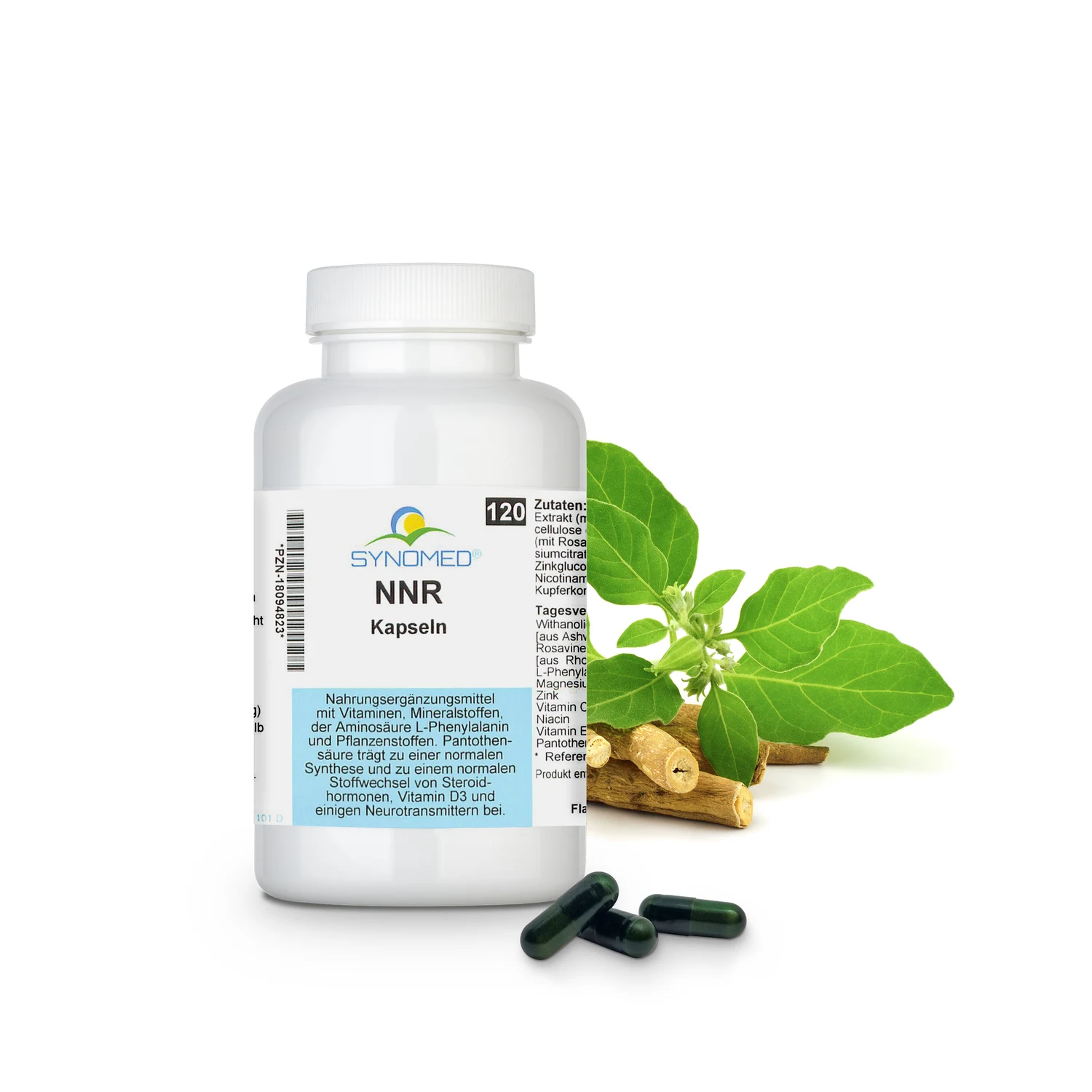 Ashwagandha-Kapseln (57 NNR), Produktpackung mit 120 Kapseln.