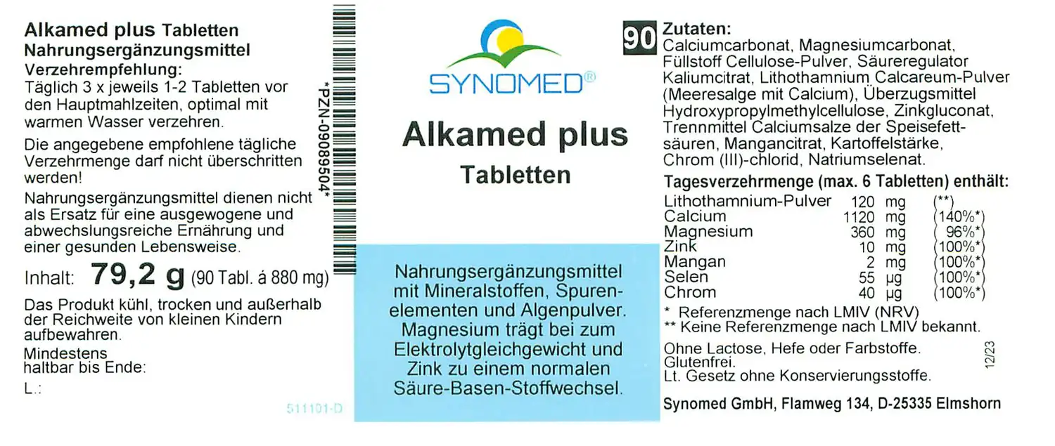 Alkamed plus Tabletten in einer Dose mit 90 Tabletten.