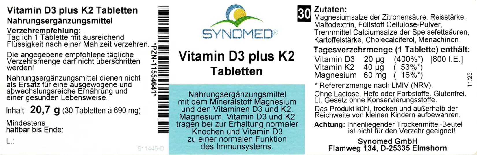 Vitamin D3 plus K2 Tabletten