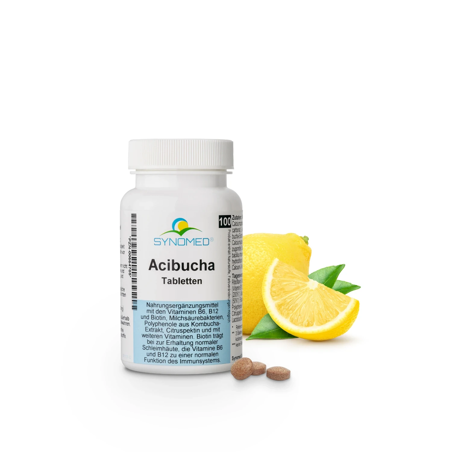 Acibucha Tablettenpackung, 100 Stück, mit Zitrone.